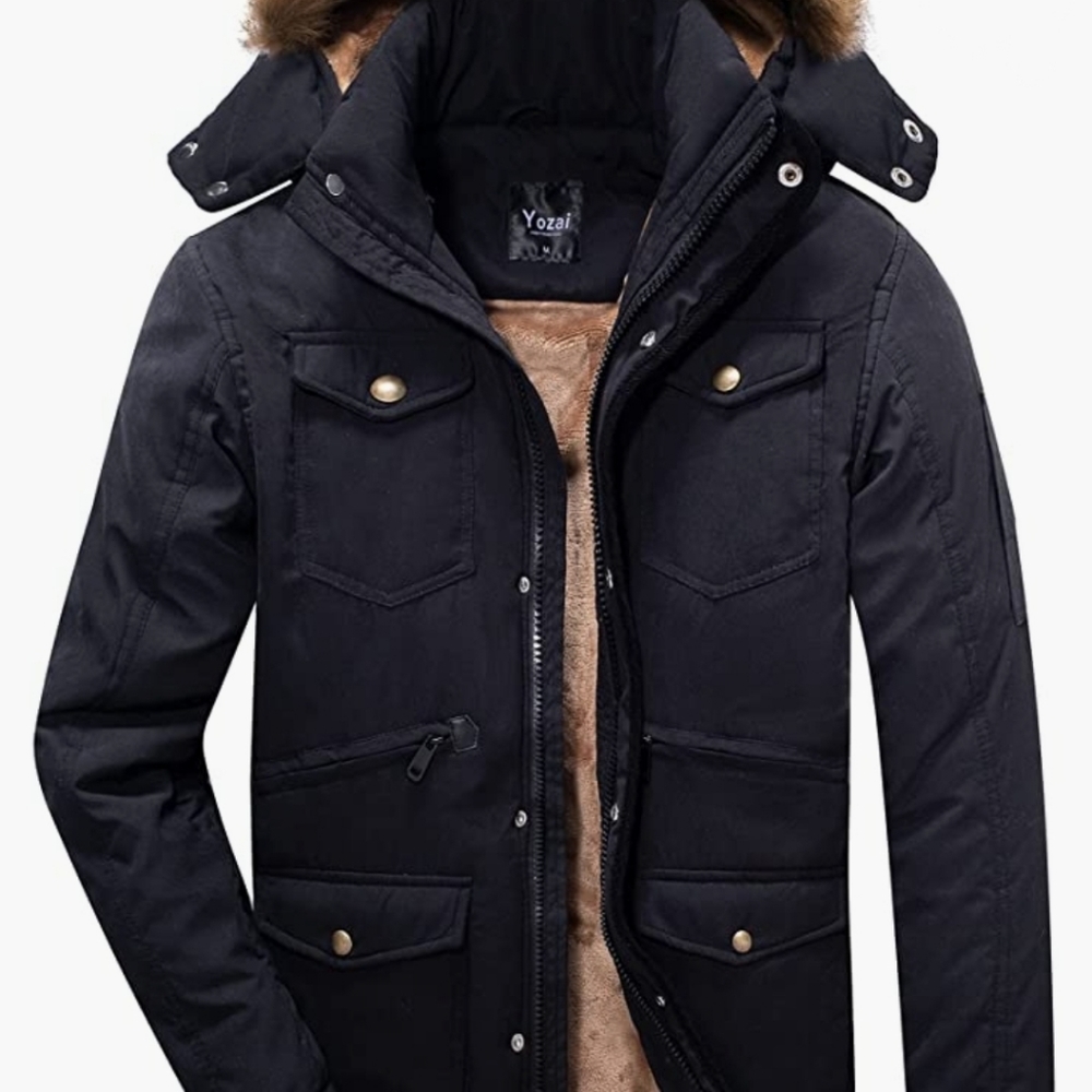 Yozai Men's Winter Coat with Faux Fur